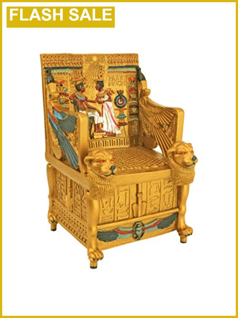 Egyptian King Tut Golden Throne Resin Trinket Jewelry Box Decorative Accent
